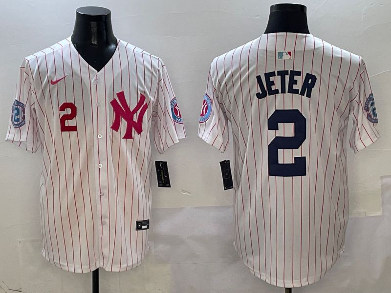 Men New York Yankees 2 Jeter White Stripe Jointly Name Nike 2025 MLB Jersey style 2